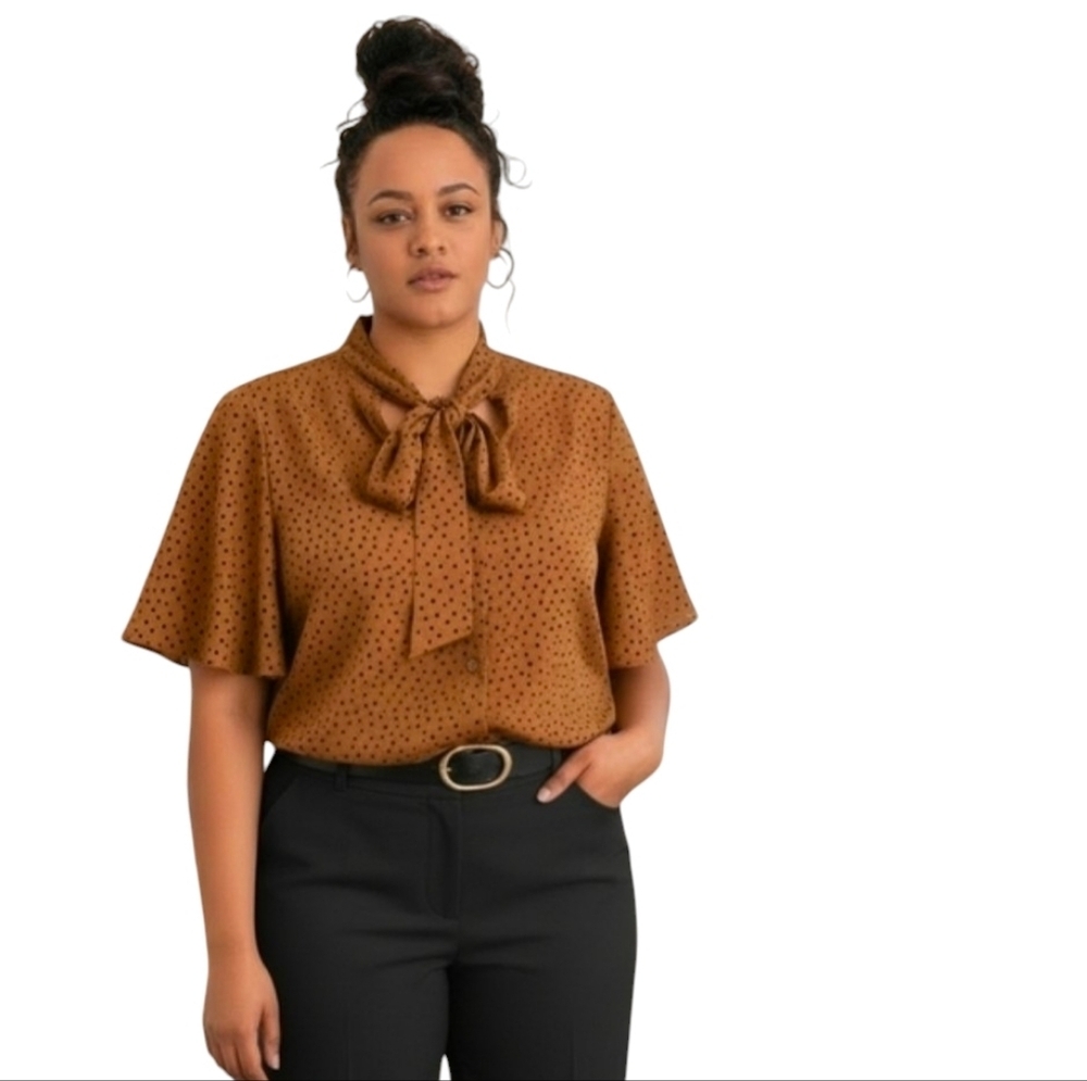 Reitmans  2X Tan Polka Dot Women's Animal Print Top Flowy And Feminine